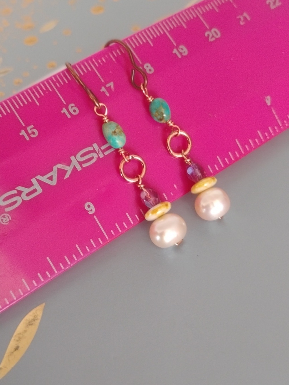 Kingman Turquoise And Fresh Water Pearl Earrings - Picture 9 of 9
